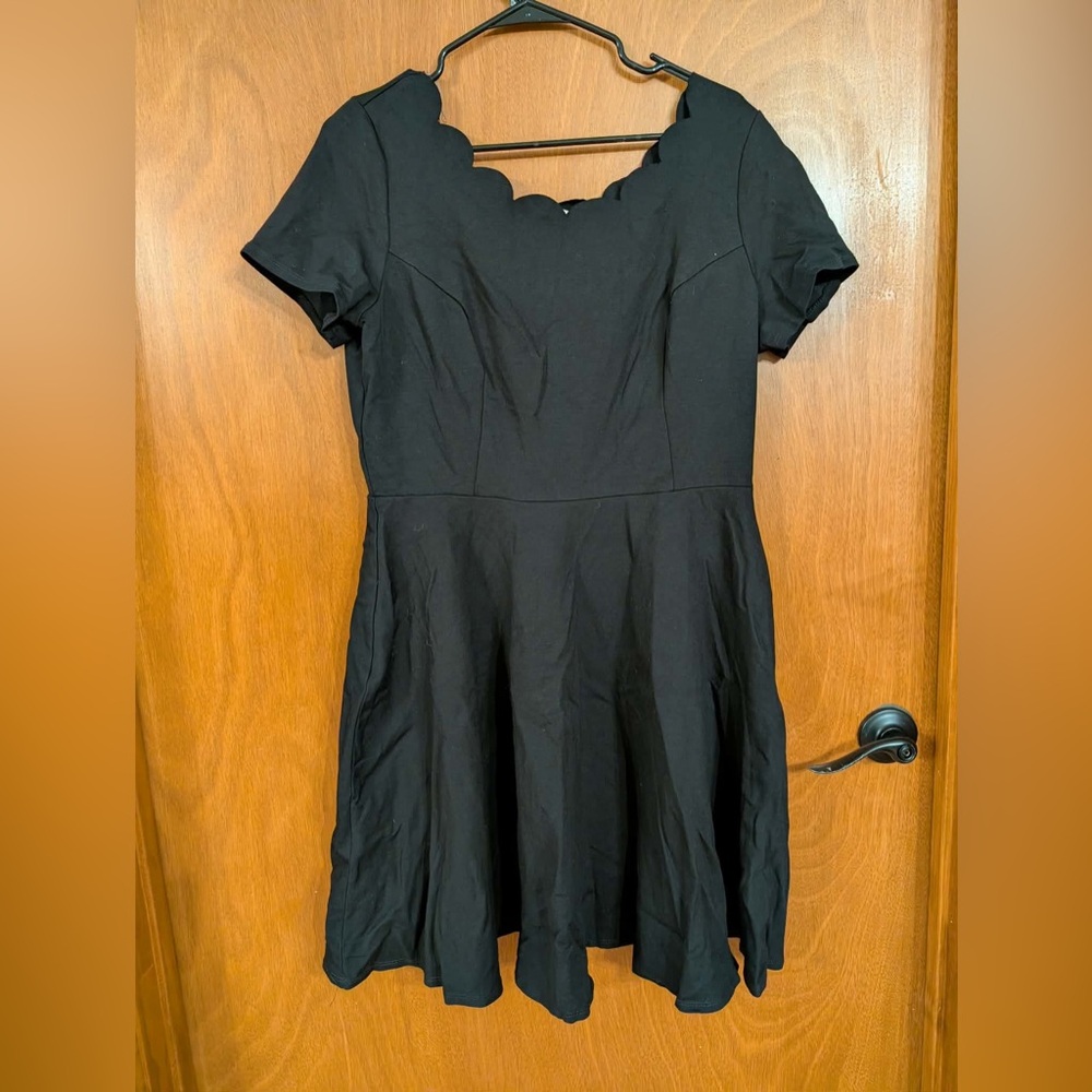 Classic Black Scallop-Neck Fit & Flare Dress